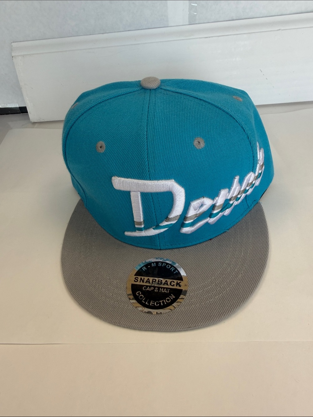 Rawlings Detroit Script Snapback Cap - Teal and Gray
